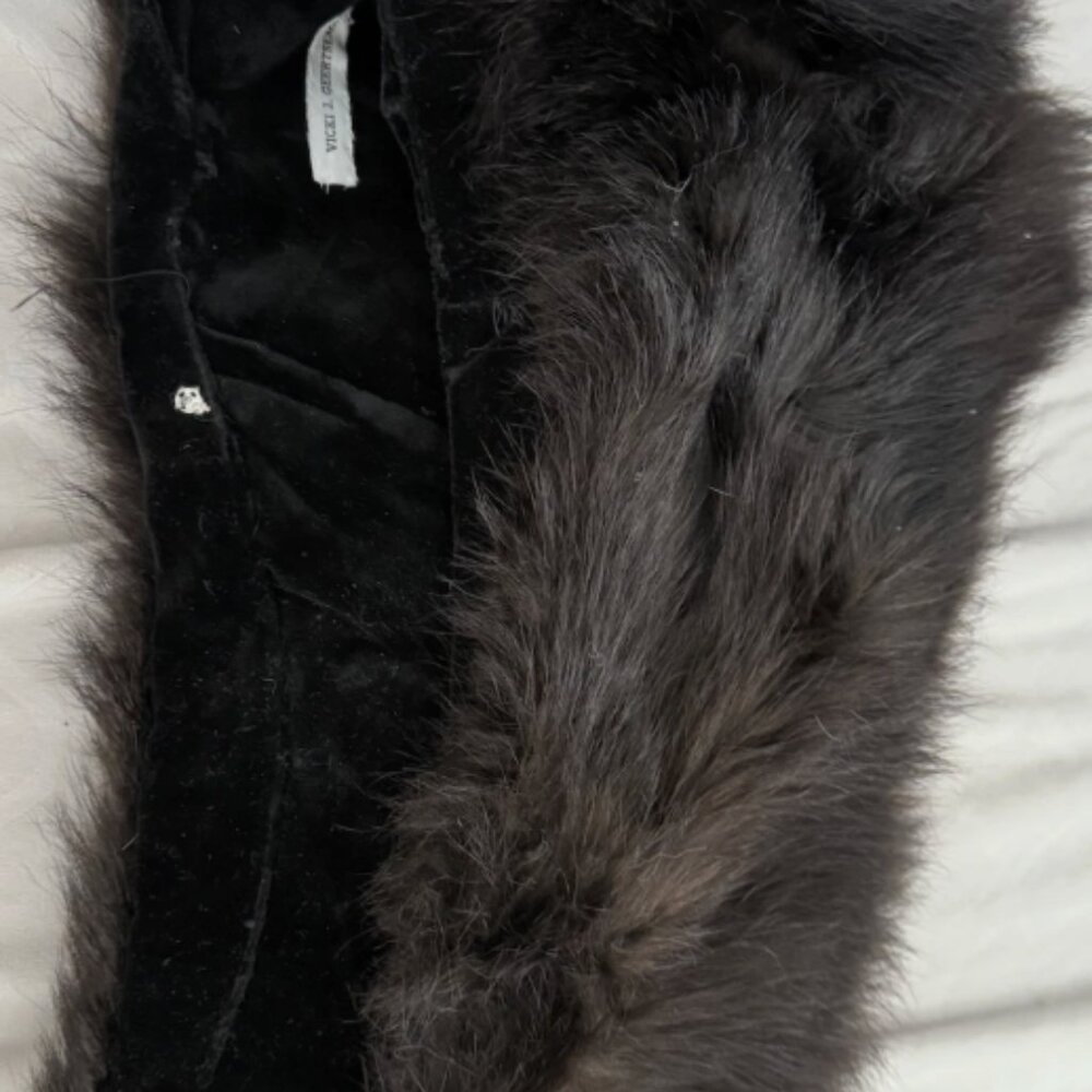 Vintage Dark Brown Fluffy Genuine Real Fur Stole Wrap Neck Scarf Warmer